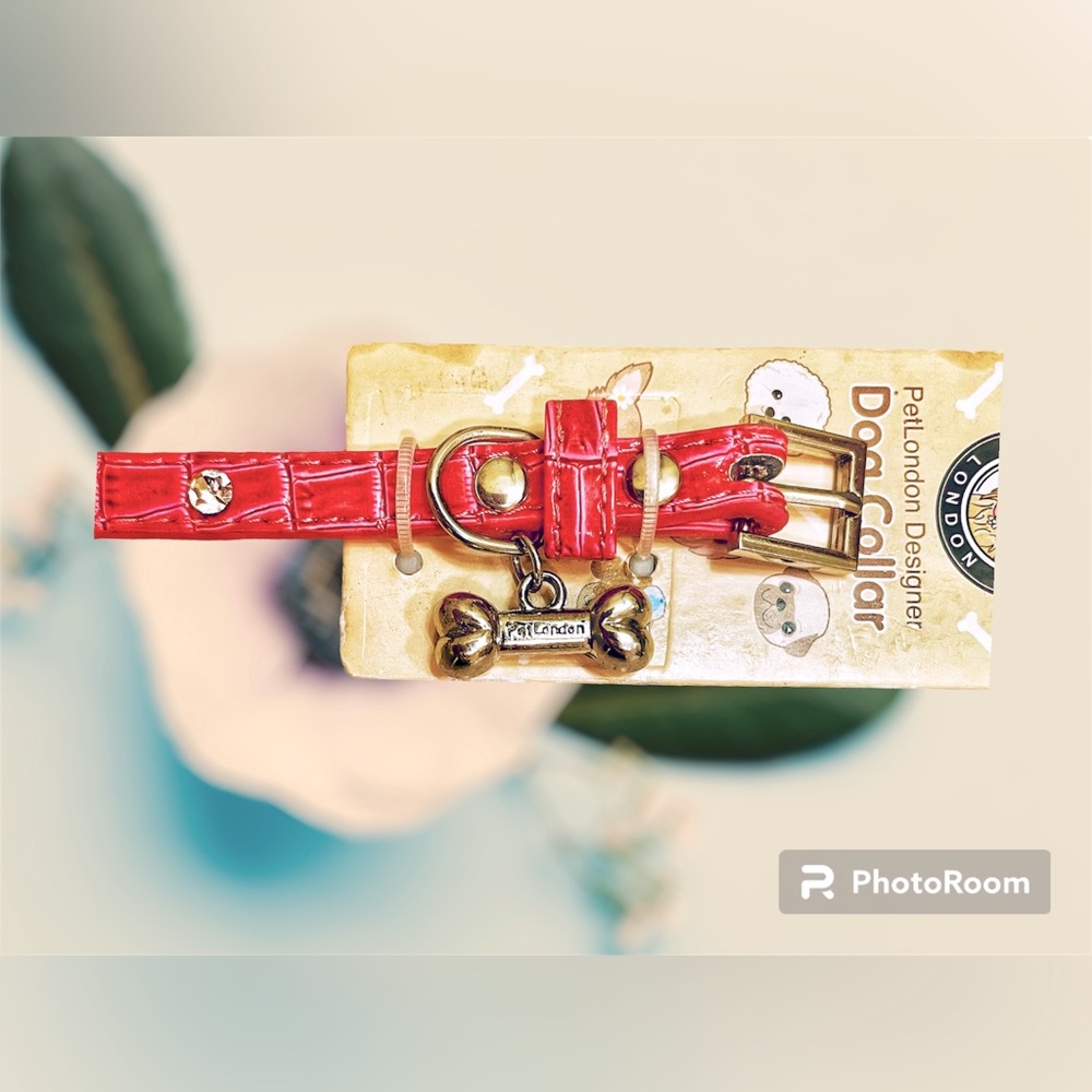 NWT Pet London Designer Alligator Dog Collar w/ Charm - Small, Bling, Pink